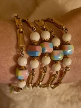 1940"s Ex Long Colorful Necklace Ceramic Square Beads